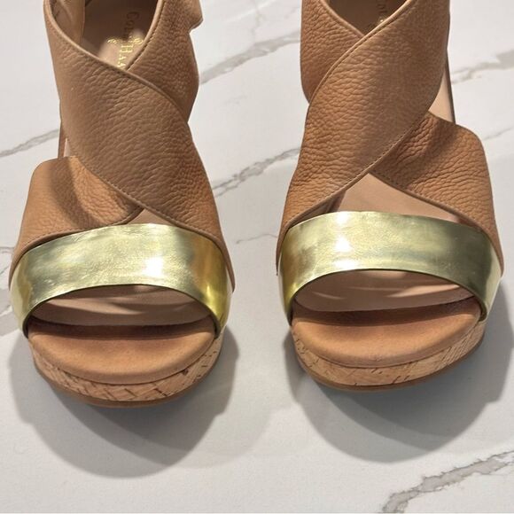 Cole Haan | Women’s Irving Gold Tan Nude Leather Cork Wedge Sandals Size 9B - Picture 3 of 16